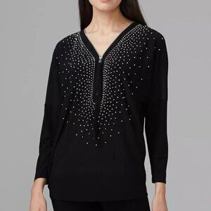 Joseph Ribkoff Blouse Top 201145 NWT 8 Black Studs Studded Sparkle Shimmer Chic